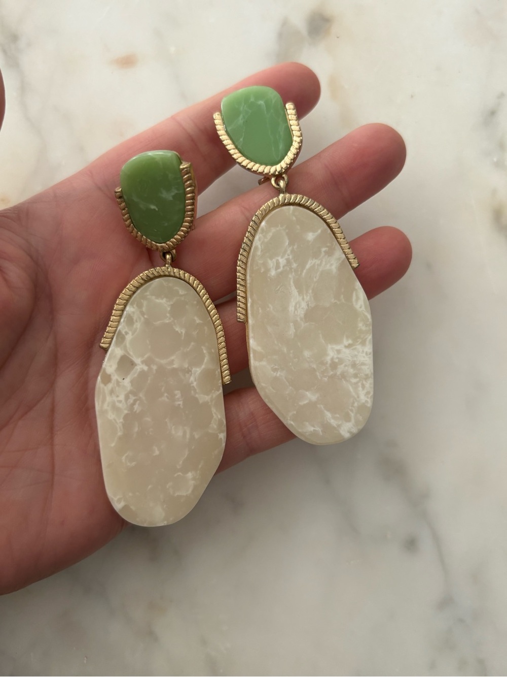 Zara Green and Cream Drop Statement Earrings